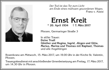 Traueranzeige von Ernst Kreit von Allgäuer Zeitung, Kaufbeuren/Buchloe