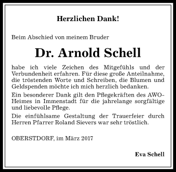 Traueranzeige von Arnold Schell von Allgäuer Anzeigeblatt