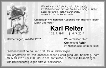 Traueranzeige von Karl Reiter von Memminger Zeitung