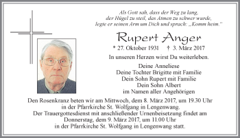 Traueranzeige von Rupert Anger von Allgäuer Zeitung, Marktoberdorf