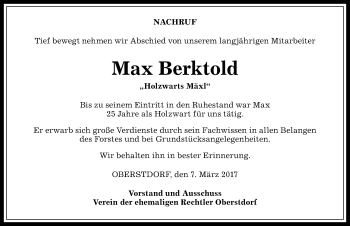 Traueranzeige von Max Berktold von Allgäuer Anzeigeblatt