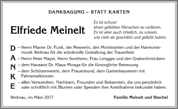 Traueranzeige von Elfriede Meinelt von Allgäuer Zeitung,Kempten