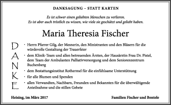 Traueranzeige von Maria Theresia Fischer von Allgäuer Zeitung