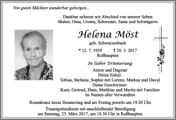 Traueranzeige von Helena Möst von Allgäuer Zeitung, Füssen