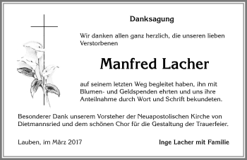 Traueranzeige von Manfred Lacher von Allgäuer Zeitung,Kempten