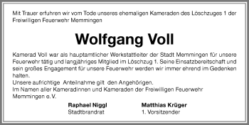 Traueranzeige von Wolfgang Voll von Memminger Zeitung