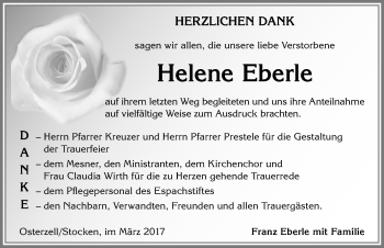Traueranzeige von Helene Eberle von Allgäuer Zeitung, Kaufbeuren/Buchloe
