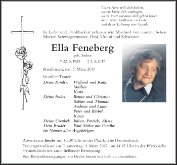 Traueranzeige von Ella Feneberg von Der Westallgäuer