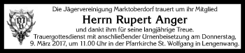 Traueranzeige von Rupert Anger von Allgäuer Zeitung, Marktoberdorf