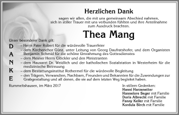 Traueranzeige von Thea Mang von Memminger Zeitung