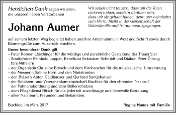 Traueranzeige von Johann Aumer von Allgäuer Zeitung, Kaufbeuren/Buchloe