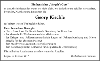 Traueranzeige von Georg Kiechle von Allgäuer Zeitung