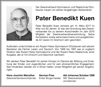 Traueranzeige von Benedikt Kuen von Memminger Zeitung
