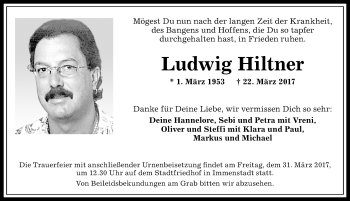 Traueranzeige von Ludwig Hiltner von Allgäuer Anzeigeblatt