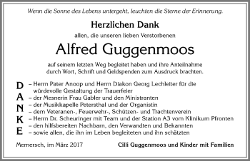 Traueranzeige von Alfred Guggenmoos von Allgäuer Zeitung,Kempten