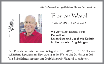 Traueranzeige von Florian Waibl von Allgäuer Zeitung, Füssen