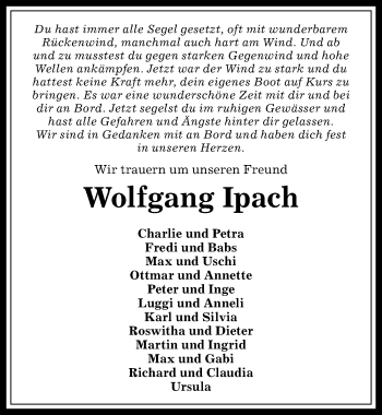 Traueranzeige von Wolfgang Ipach von Allgäuer Anzeigeblatt