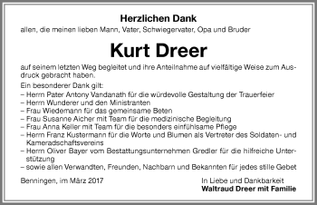 Traueranzeige von Kurt Dreer von Memminger Zeitung