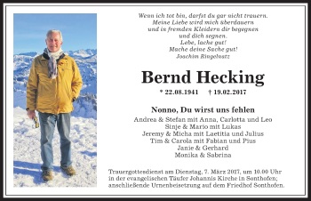 Traueranzeige von Bernd Hecking von Allgäuer Anzeigeblatt