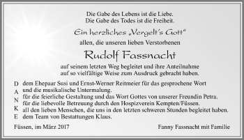 Traueranzeige von Rudolf Fassnacht von Allgäuer Zeitung, Füssen