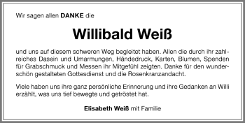 Traueranzeige von Willibald Weiß von Memminger Zeitung
