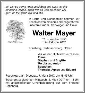 Traueranzeige von Walter Mayer von Memminger Zeitung