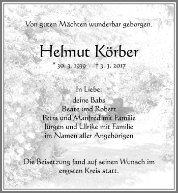 Traueranzeige von Helmut Körber von Memminger Zeitung