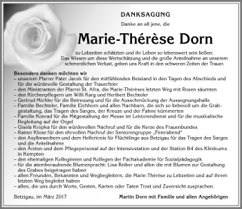 Traueranzeige von Marie-Thérèse Dorn von Allgäuer Zeitung,Kempten