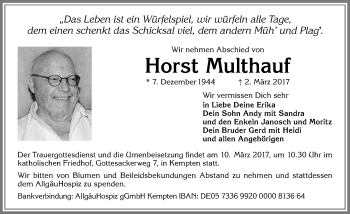 Traueranzeige von Horst Multhauf von Allgäuer Zeitung