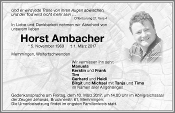 Traueranzeige von Horst Ambacher von Memminger Zeitung
