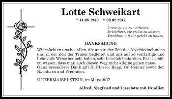 Traueranzeige von Lotte Schweikart von Allgäuer Anzeigeblatt