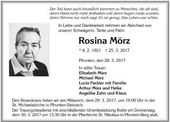 Traueranzeige von Rosina Mörz von Allgäuer Zeitung, Füssen
