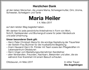 Traueranzeige von Maria Heiler von Memminger Zeitung