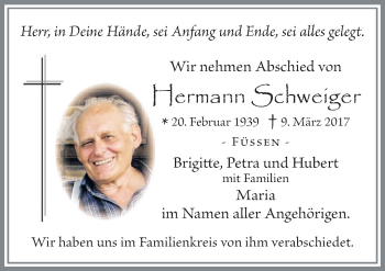 Traueranzeige von Hermann Schweiger von Allgäuer Zeitung, Füssen