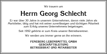 Traueranzeige von Georg Schlecht von Allgäuer Zeitung,Kempten