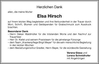 Traueranzeige von Elsa Hirsch von Memminger Zeitung