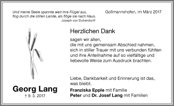 Traueranzeige von Georg Lang von Memminger Zeitung