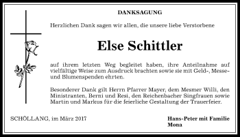 Traueranzeige von Else Schittler von Allgäuer Anzeigeblatt