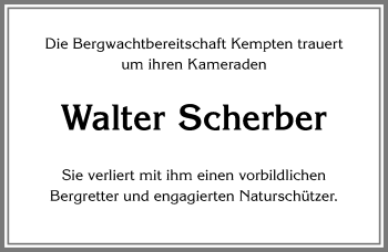 Traueranzeige von Walter Scherber von Allgäuer Zeitung,Kempten