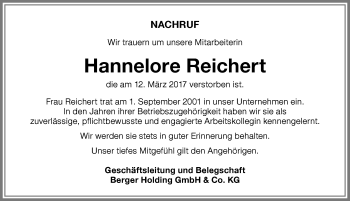 Traueranzeige von Hannelore Reichert von Memminger Zeitung
