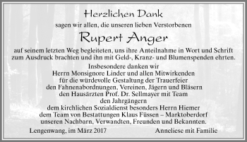 Traueranzeige von Rupert Anger von Allgäuer Zeitung, Marktoberdorf