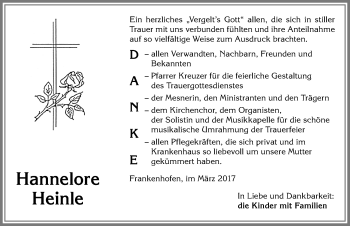 Traueranzeige von Hannelore Heinle von Allgäuer Zeitung, Kaufbeuren/Buchloe