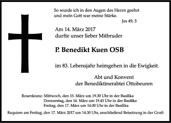 Traueranzeige von Benedikt Kuen von Memminger Zeitung