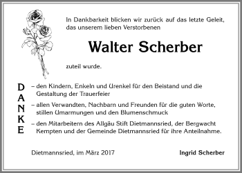 Traueranzeige von Walter Scherber von Allgäuer Zeitung,Kempten