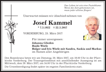 Traueranzeige von Josef Kammel von Allgäuer Anzeigeblatt