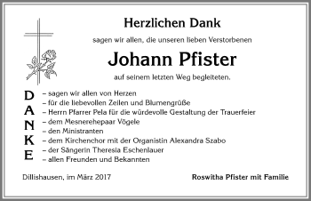 Traueranzeige von Johann Pfister von Allgäuer Zeitung, Kaufbeuren/Buchloe