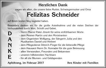 Traueranzeige von Felizitas Schneider von Allgäuer Zeitung, Kaufbeuren/Buchloe
