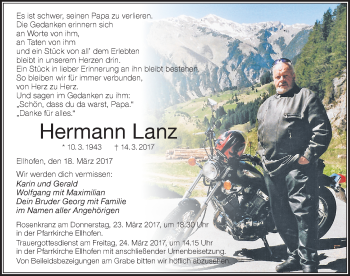 Traueranzeige von Hermann Lanz von Der Westallgäuer