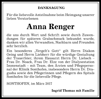 Traueranzeige von Anna Renger von Allgäuer Anzeigeblatt