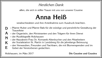 Traueranzeige von Anna Heiß von Allgäuer Zeitung